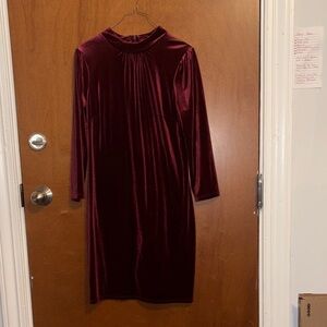 Boden Velvet Long Sleeve Dress in Deep Burgundy